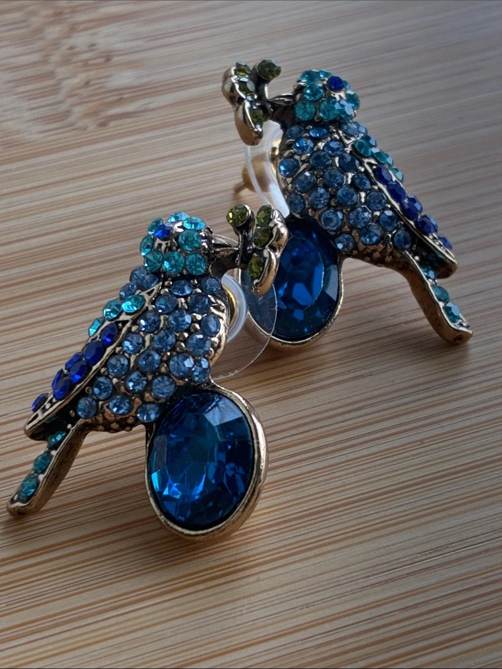 Beautiful Blue Crystal Bird Stud Earrings